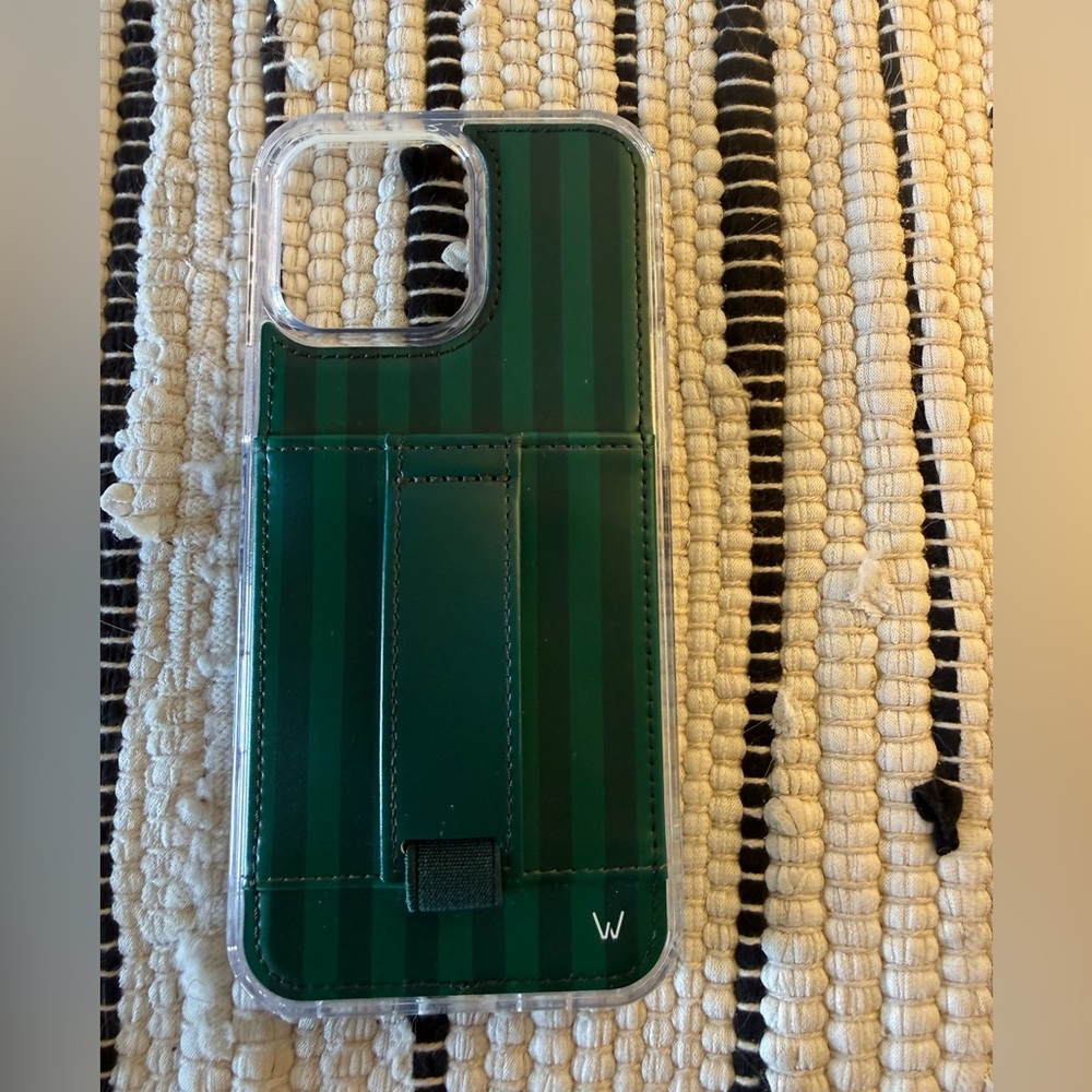 W Dark Green Striped Phone Case with Kickstand